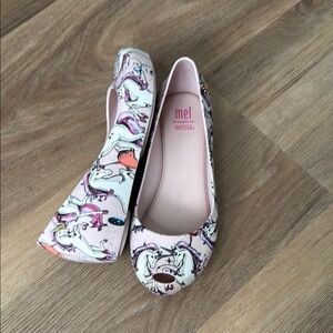 Unicorn Print Peep Toe Flats